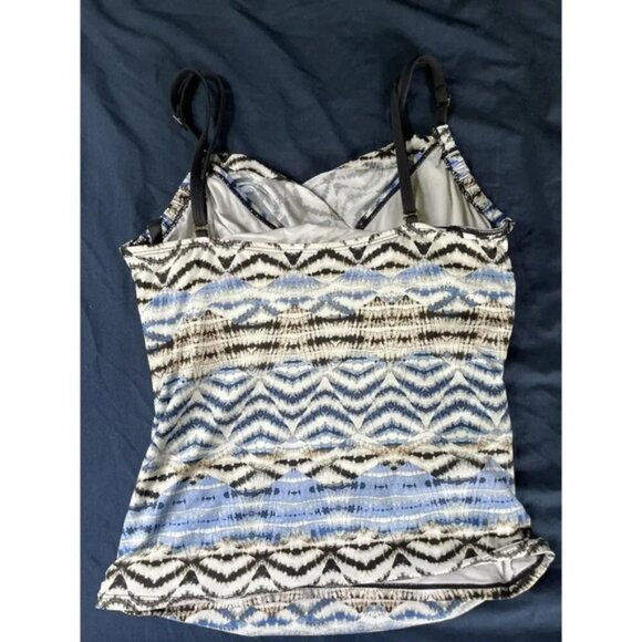 Classic La Blanca Women’s Black Blue Tan Ruched Spaghetti Strap Swimsuit Top - Picture 4 of 6